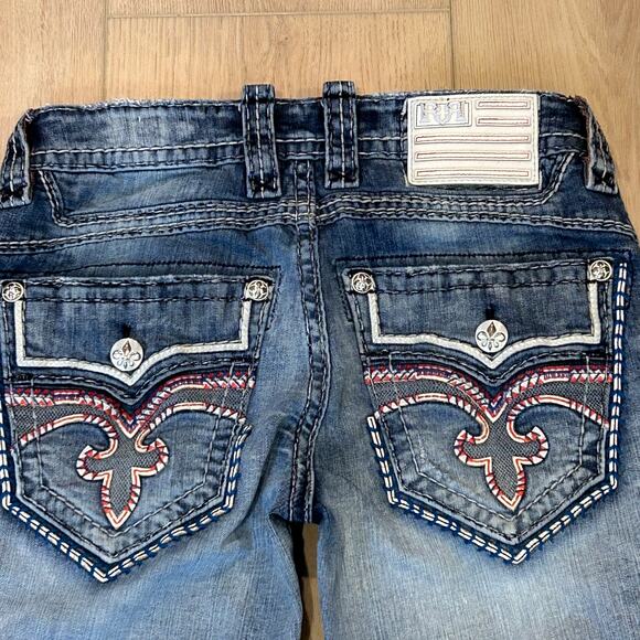 Rock Revival Wendover
Slim Straight Jean Mens
32x30  Flag Patch
Leather Inserts - Picture 1 of 7